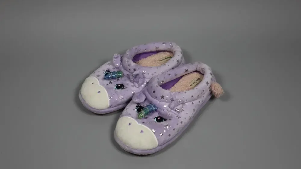 Dearfoams Kid Toddlers Whimsical Washable Slipper Purple Unicorn Size 4-5